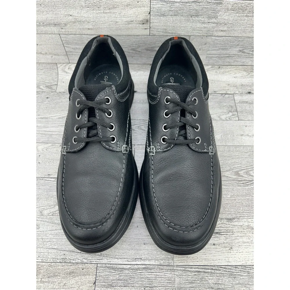 Clarks Collection Men Tilden Free Black Leather Moc Toe Oxford Shoes Size 9M‎